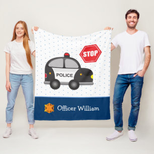 Little Boy Police Officer and Car Fleecedecke