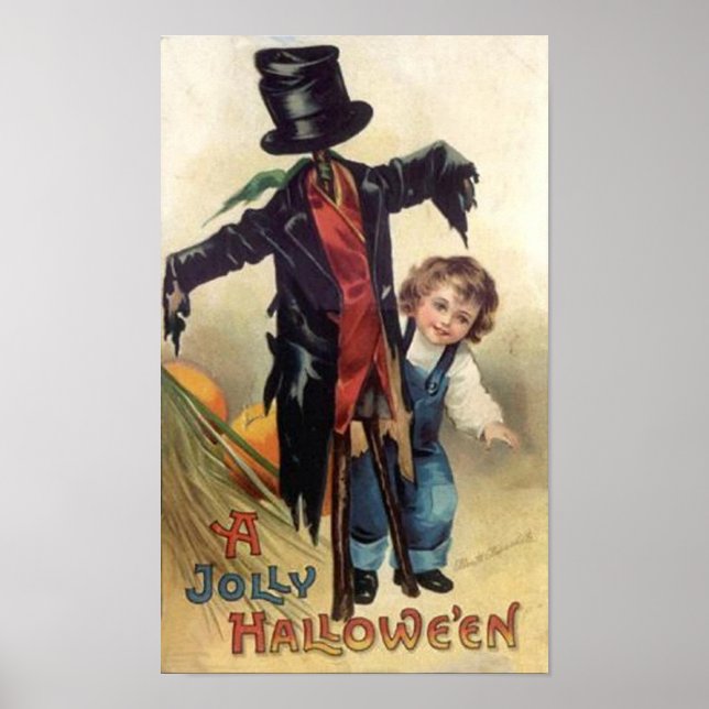 Little Boy & Scarecrow Vintages Halloween Poster (Vorne)