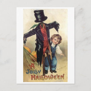 Little Boy & Scarecrow Vintages Halloween Postkarte