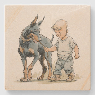 Little Boy und Dobermann beste Freunde Untersetzer