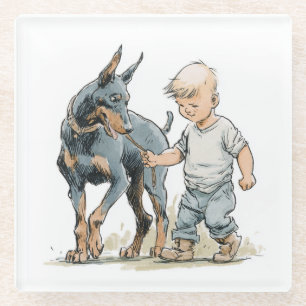 Little Boy und Dobermann beste Freunde Untersetzer