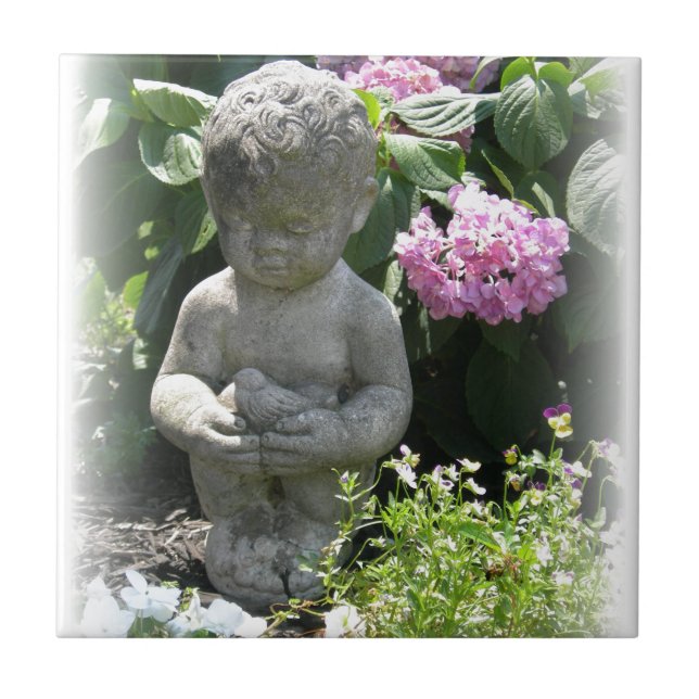 Little Boy und Vogel-Garten-Statue Fliese (Vorderseite)