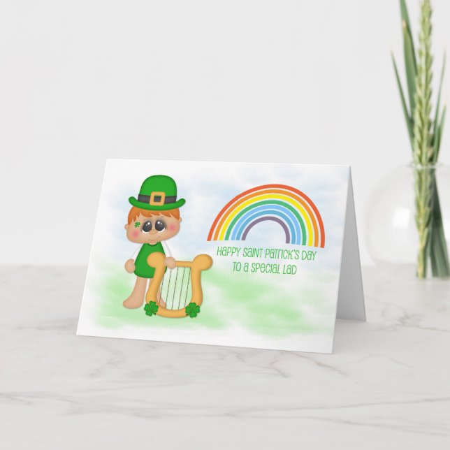 Little Boy with Harp, Rainbow, Saint Patrick's Day Karte (Vorderseite)