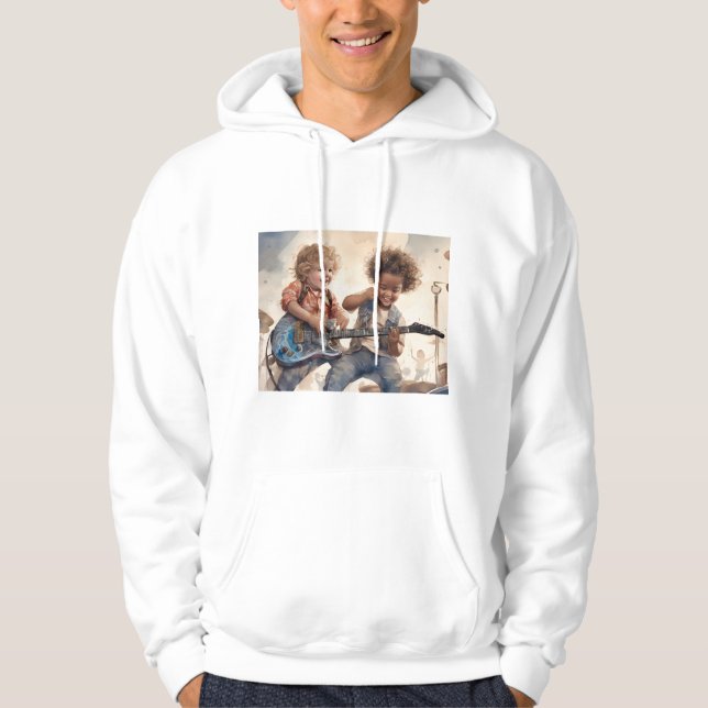 Little Boys Guitar Aquarellmalerei Kunstwerk Hoodie (Vorderseite)