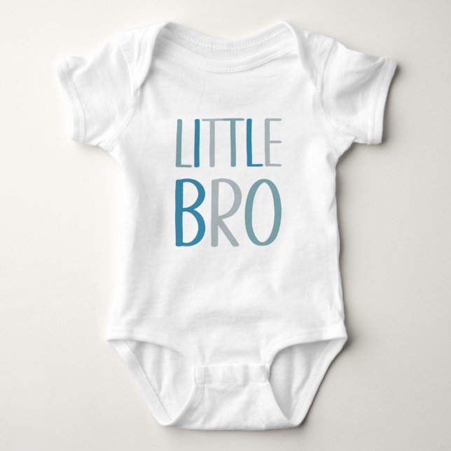 Little Bro Blue & Green Text Brother Sibling Boys Baby Strampler (Vorderseite)
