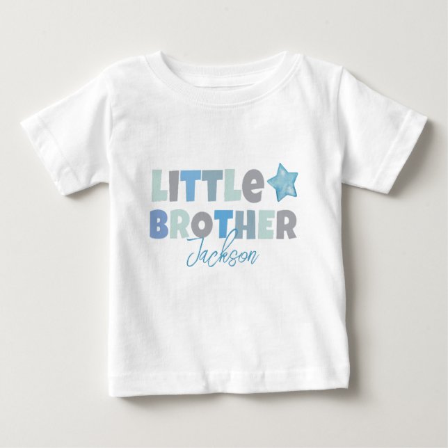 Little Brother, Baby Boy Announcement, Blue Modern Baby T-shirt (Vorderseite)