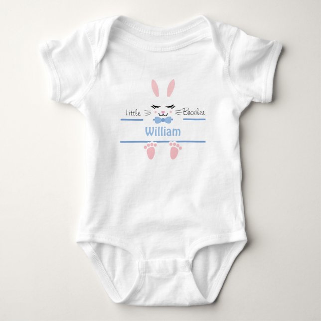 Little Brother Bunny Personalized Blue Baby Strampler (Vorderseite)