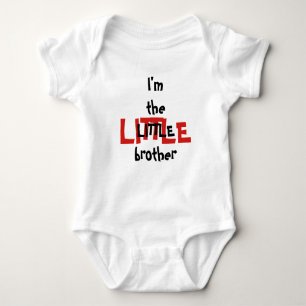 Little Brother Fun Red Black Text Baby Strampler