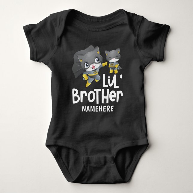 Little Brother Superhero Cat Custom Baby Strampler (Vorderseite)
