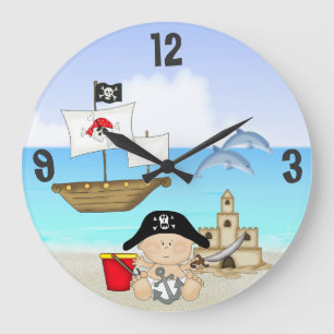 Little Buccaneer Baby Pirate Beach Wall Clock Große Wanduhr