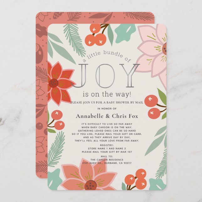 Little Bundle of Joy Floral Baby Shower by Mail Einladung (Vorne/Hinten)