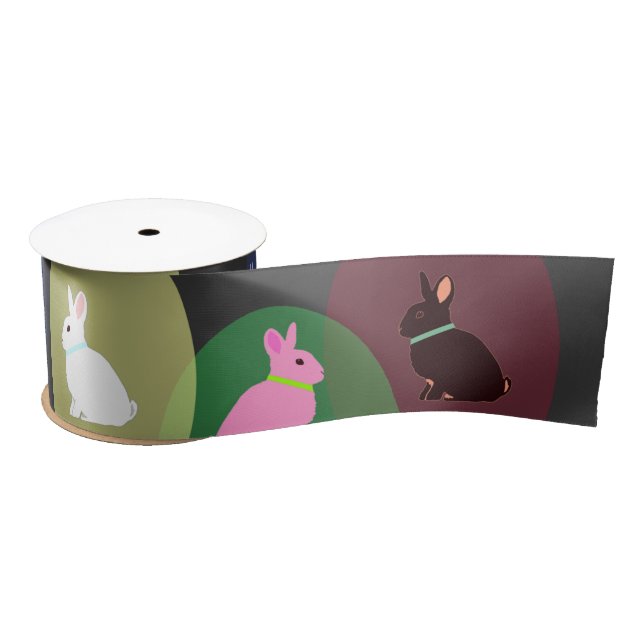 Little bunnies pink, rose, white on satin ribbon satinband (Spule)
