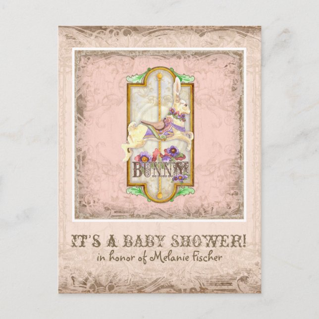 Little Bunny Baby Girl Circus Vintage Kunst Einladungspostkarte (Vorderseite)
