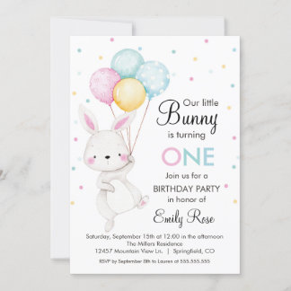 Little Bunny Balloons Birthday Invitation Einladung