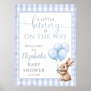 Little Bunny Blue Baby Dusche Begrüßungszeichen Poster