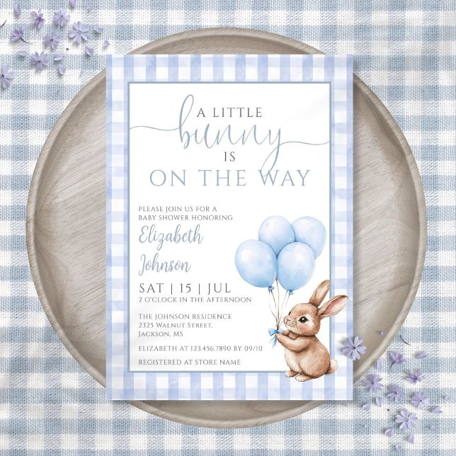 Little Bunny Blue Balloons Boy Baby Shower Einladung (Little Bunny Blue Balloons Boy Baby Shower Invitation)