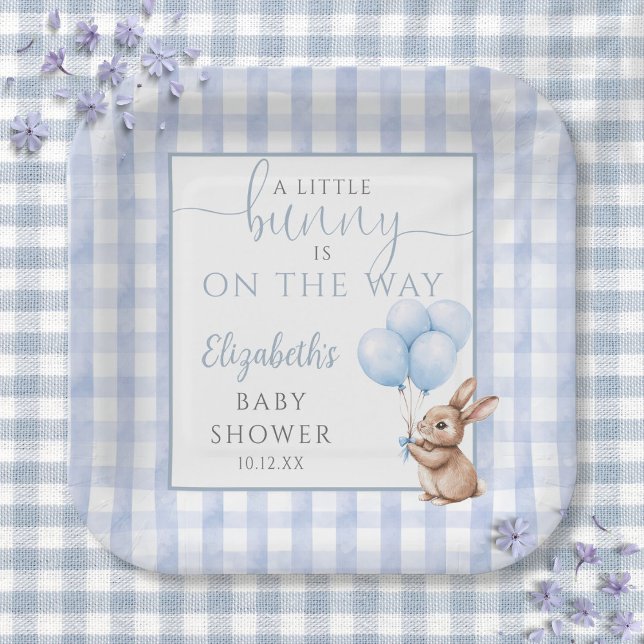 Little Bunny Blue Balloons Boy Baby Shower Pappteller (Little Bunny Blue Balloons Boy Baby Shower Paper Plates)