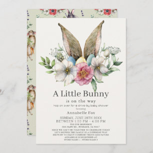 Little Bunny Ear Bloral Green Drive by Baby Shower Einladung