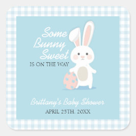 Little Bunny Easter Baby Shower Gingham Kariert Quadratischer Aufkleber