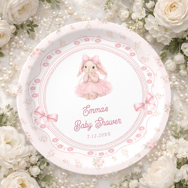 Little Bunny Floral Blush Pink Baby Shower Pappteller (Von Creator hochgeladen)