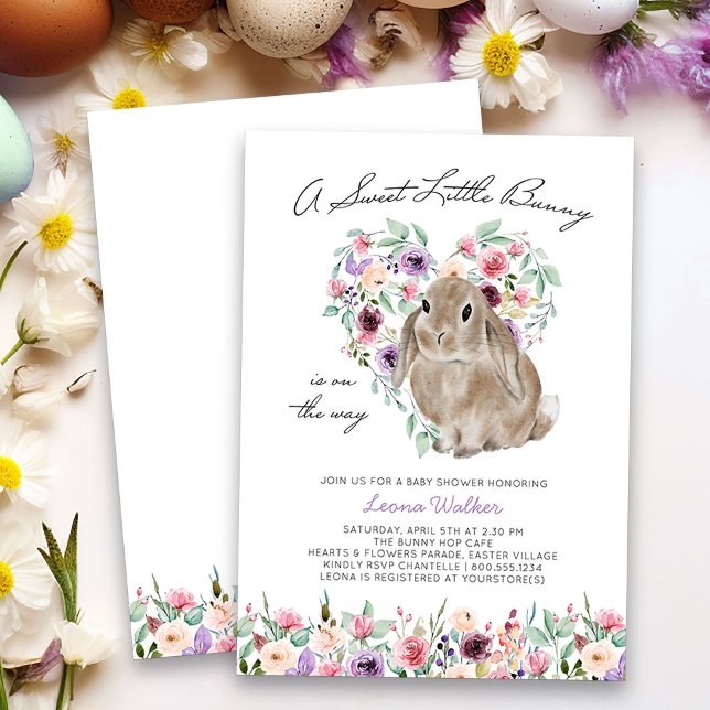 Little Bunny Floral Liebe Heart Baby Dusche Einladung (Sweet Little Bunny Invitation from my Little Bunny & Little Lamb Baby Shower collection)