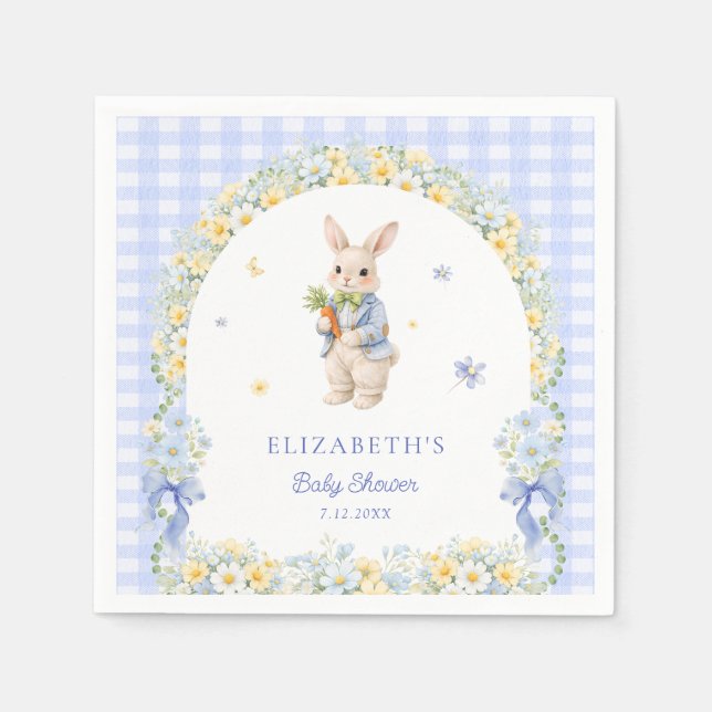 Little Bunny Gingham Boy Baby Shower Serviette (Vorderseite)