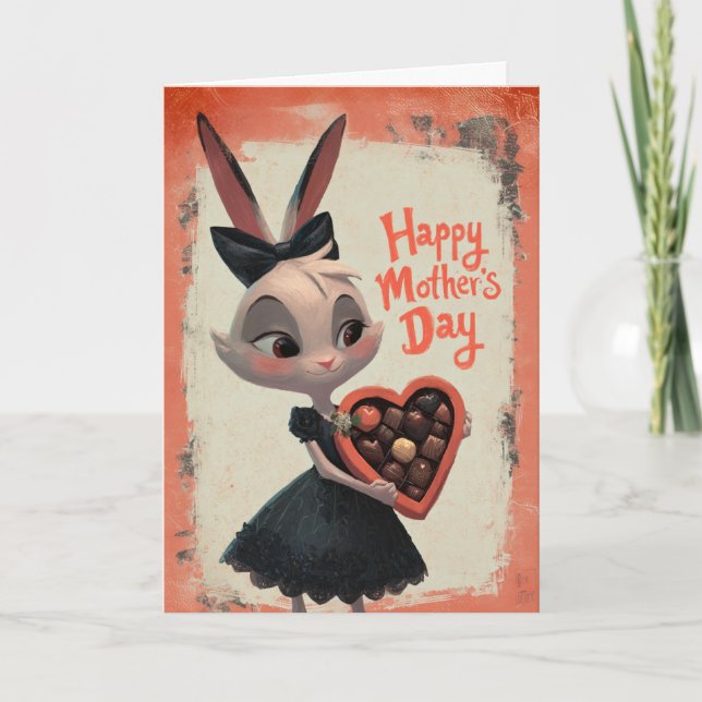 Little Bunny Giving Mother's Day Chocolates Karte (Vorderseite)