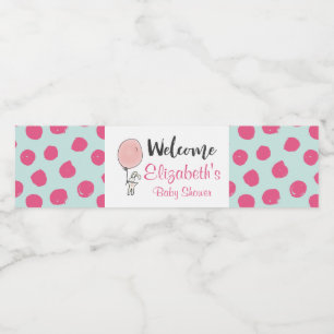 Little Bunny Holding a Balloon Baby Shower Wasserflaschenetikett