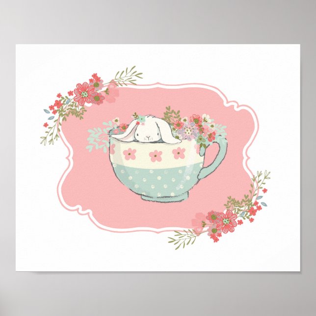 Little Bunny in a Teacup Pink Kinderzimmer Art Pos Poster (Vorne)