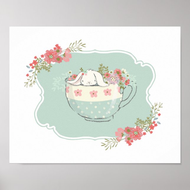 Little Bunny in einem Teacup Kinderzimmer Kunst Poster (Vorne)
