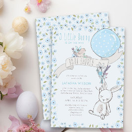 Little Bunny mit Balloon Niedlich Boy Baby Shower Einladung