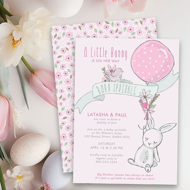 Little Bunny mit Balloon Niedlich Girl Baby Sprink Einladung (Girl Baby Sprinkle Invitation from my Little Bunny & Balloon Baby Shower collection)