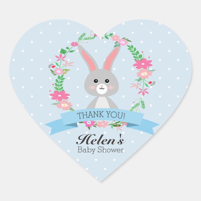 Little Bunny mit Blumenkranz Babydusche Herz Herz-Aufkleber (Vorderseite)