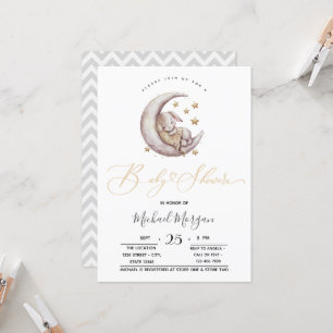 Little Bunny Moon Stars Zigzag Babydusche Einladung