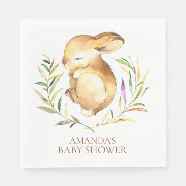 Little Bunny Neutral Baby Shower Paper Napkins Serviette (Vorderseite)