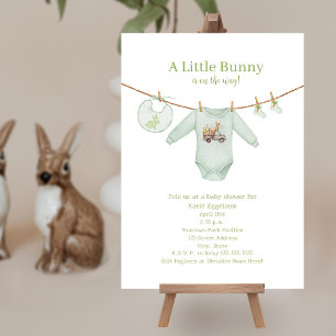 Little Bunny Oaster Kleidung Green Boy Baby Dusche Einladung