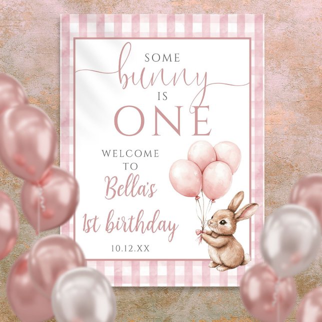 Little Bunny Pink 1st Birthday Welcome Sign Poster (Little Bunny Pink 1st Birthday Welcome Sign)