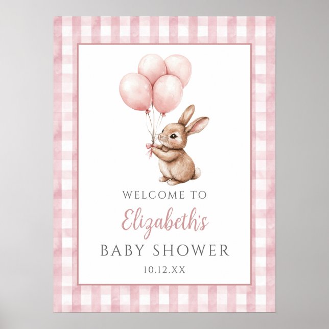 Little Bunny Pink Baby Dusche Begrüßungszeichen Poster (Vorne)