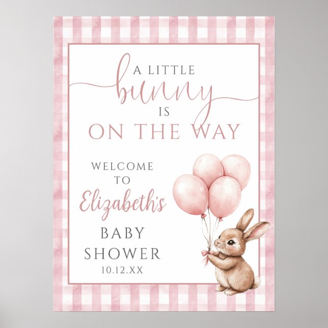 Little Bunny Pink Baby Dusche Begrüßungszeichen Poster (Vorne)