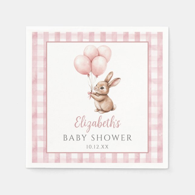 Little Bunny Pink Balloons Girl Baby Dusche Serviette (Vorderseite)