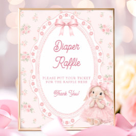 Little Bunny Pink Bow Baby Shower Diaper Raffle Poster
