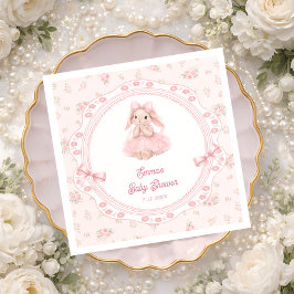 Little Bunny Pink Floral Girl Baby Shower Serviette