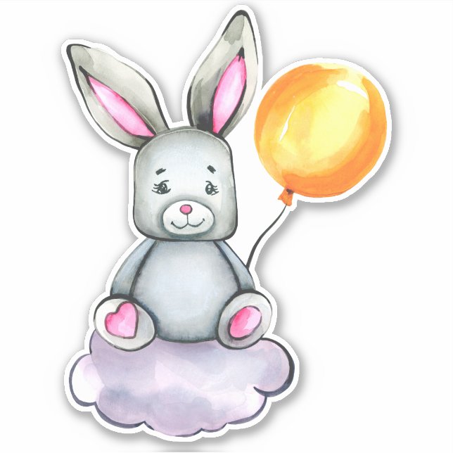 Little Bunny Süße Tier Orange Gray Sticker (Vorderseite)