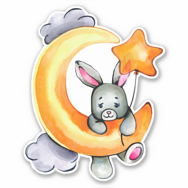 Little Bunny Süße Tier Orange Gray Sticker (Vorderseite)
