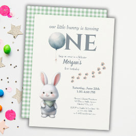 Little Bunny Turning One Blue Boys 1. Geburtstag Einladung
