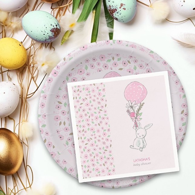 Little Bunny und Balloon Girly Pink Baby Dusche Serviette (Girl Baby Shower Napkins from my Little Bunny & Balloon Baby Shower collection)