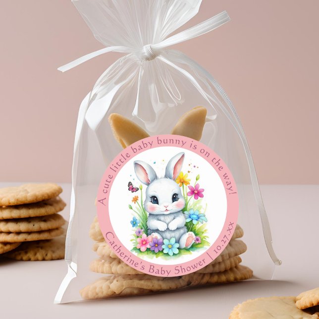Little Bunny Wildblume Garden Easter Baby Dusche Runder Aufkleber (Von Creator hochgeladen)
