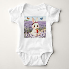 Little Bunny with Strawberry in Lavender Field Baby Strampler