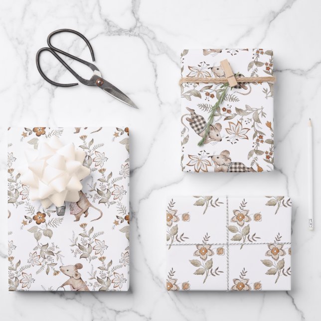 Little Busy Brown Mice Baby Geschenkpapier Set (Vorderseite)