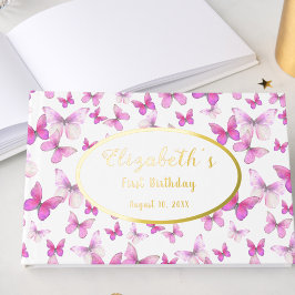 Little Butterfly 1st Birthday Pink Girl Gold Gästebuch